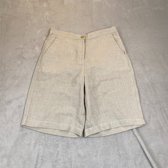 L.L.Bean Women's Bermuda Shorts Size 10 Beige Classic Fit Linen Straight-Casual - Picture 11 of 12